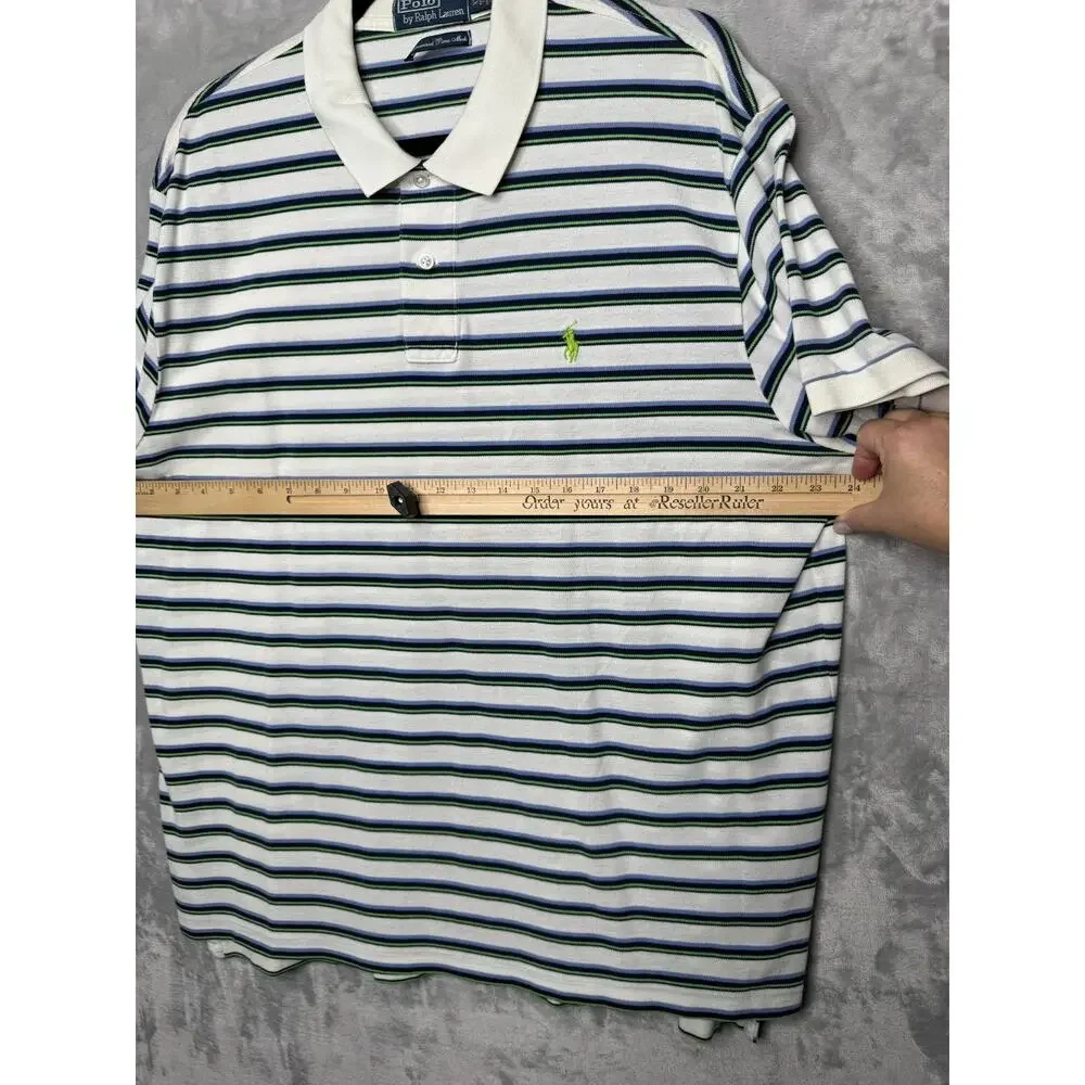 Polo Ralph Lauren Polo Shirt Mens XL Striped Mercerized Pima Mesh Cotton Vintage